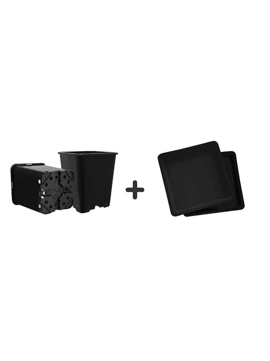 PACK EXTERIOR MACETA CUADRADA Y PLATO NEGRO 18LT X 6UD 1