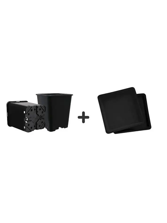 Pack Exterior Maceta Cuadrada Y Plato Negro 18Lt X 6Ud 1