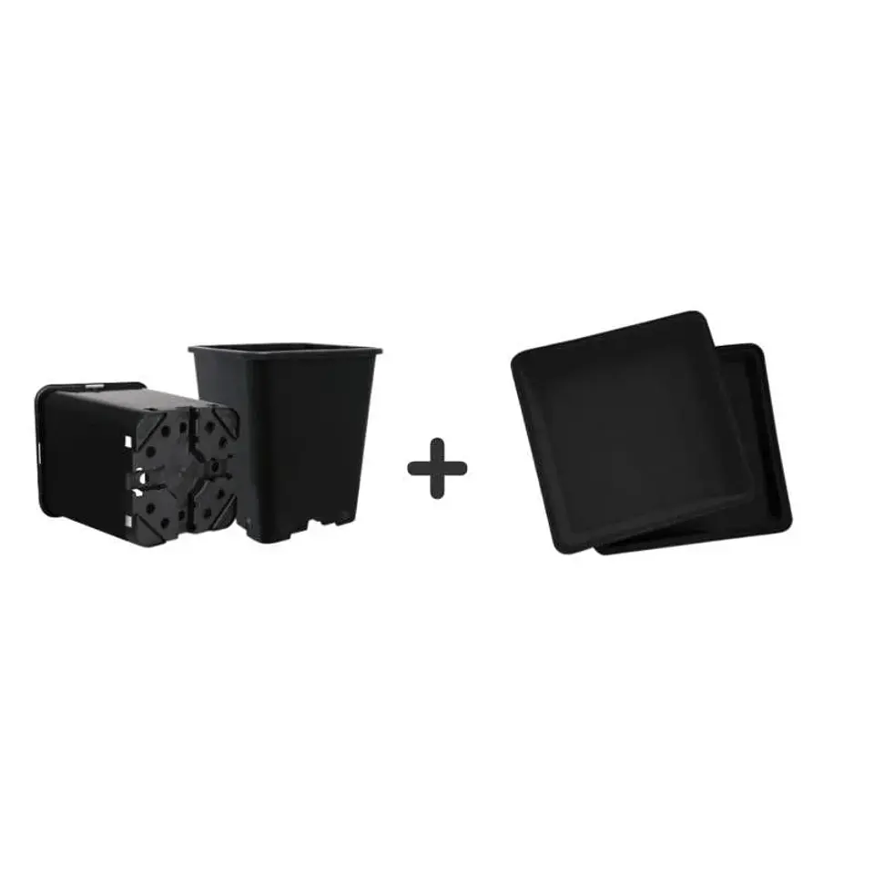 Pack Exterior Maceta Cuadrada Y Plato Negro 18Lt X 6Ud 1