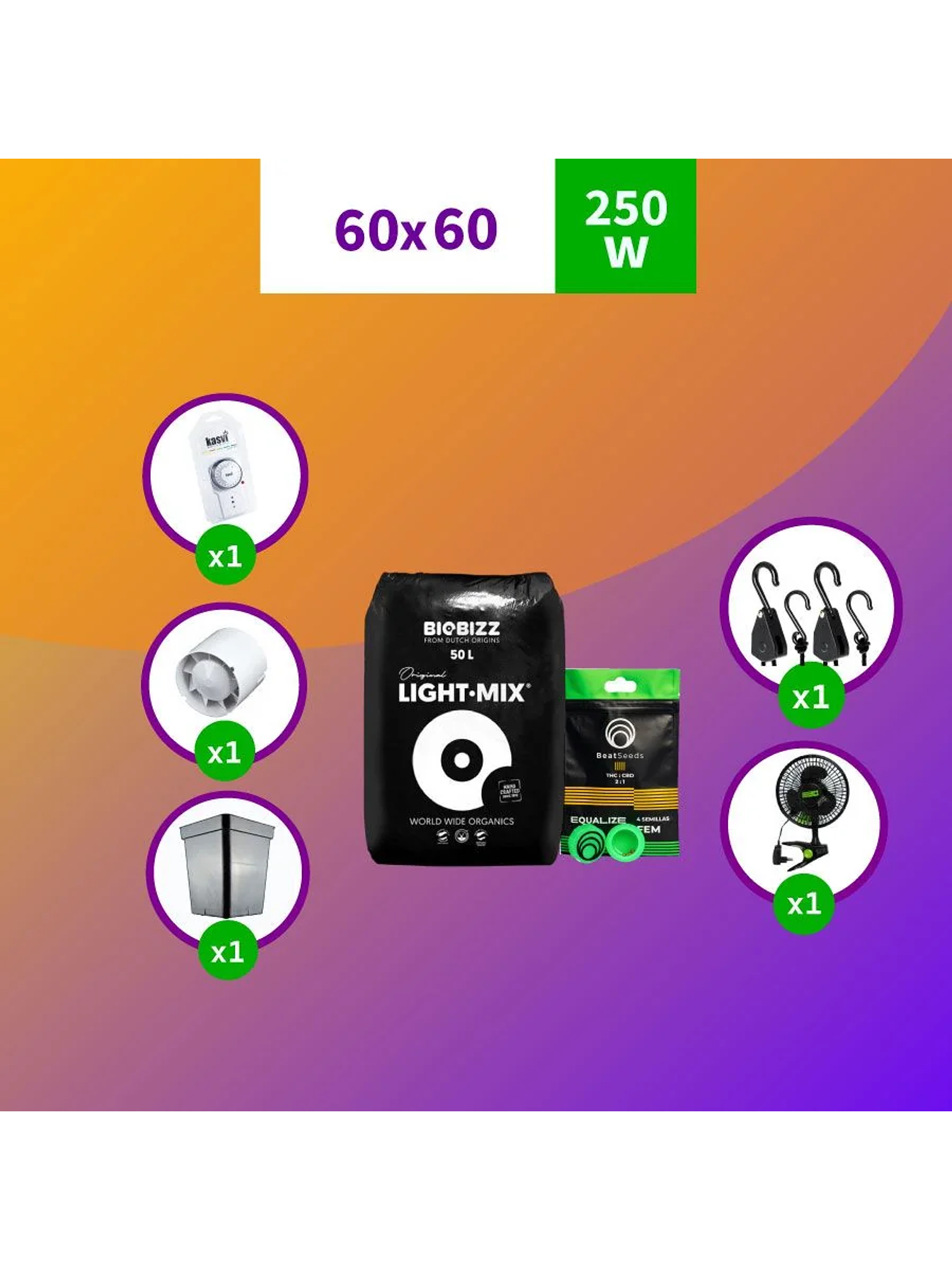 Pack Sodio Indoor 60X60 Full 250W-Hps 1