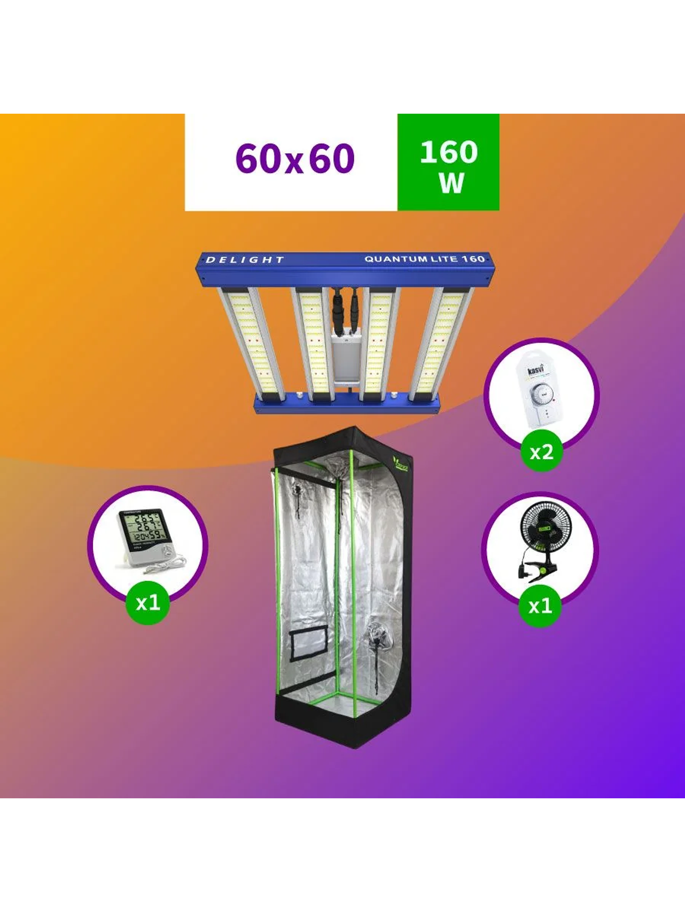 Kit Indoor Profesional Apollo Medio 60X60X160 - 150W 1