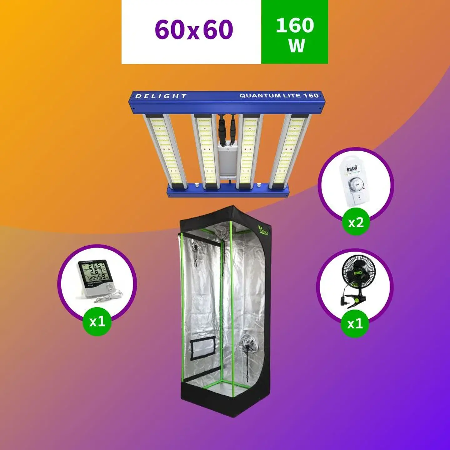 Kit Indoor Profesional Apollo Medio 60X60X160 - 150W 1