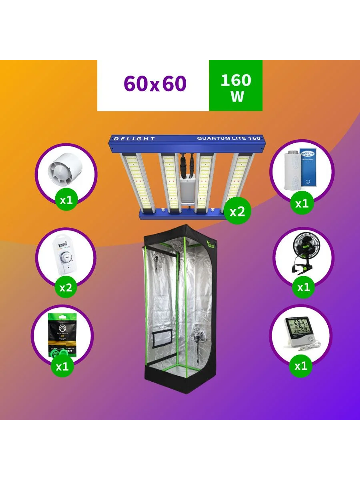 Kit Indoor Apollo Evolution Completo 60X60X160 - 120W 1