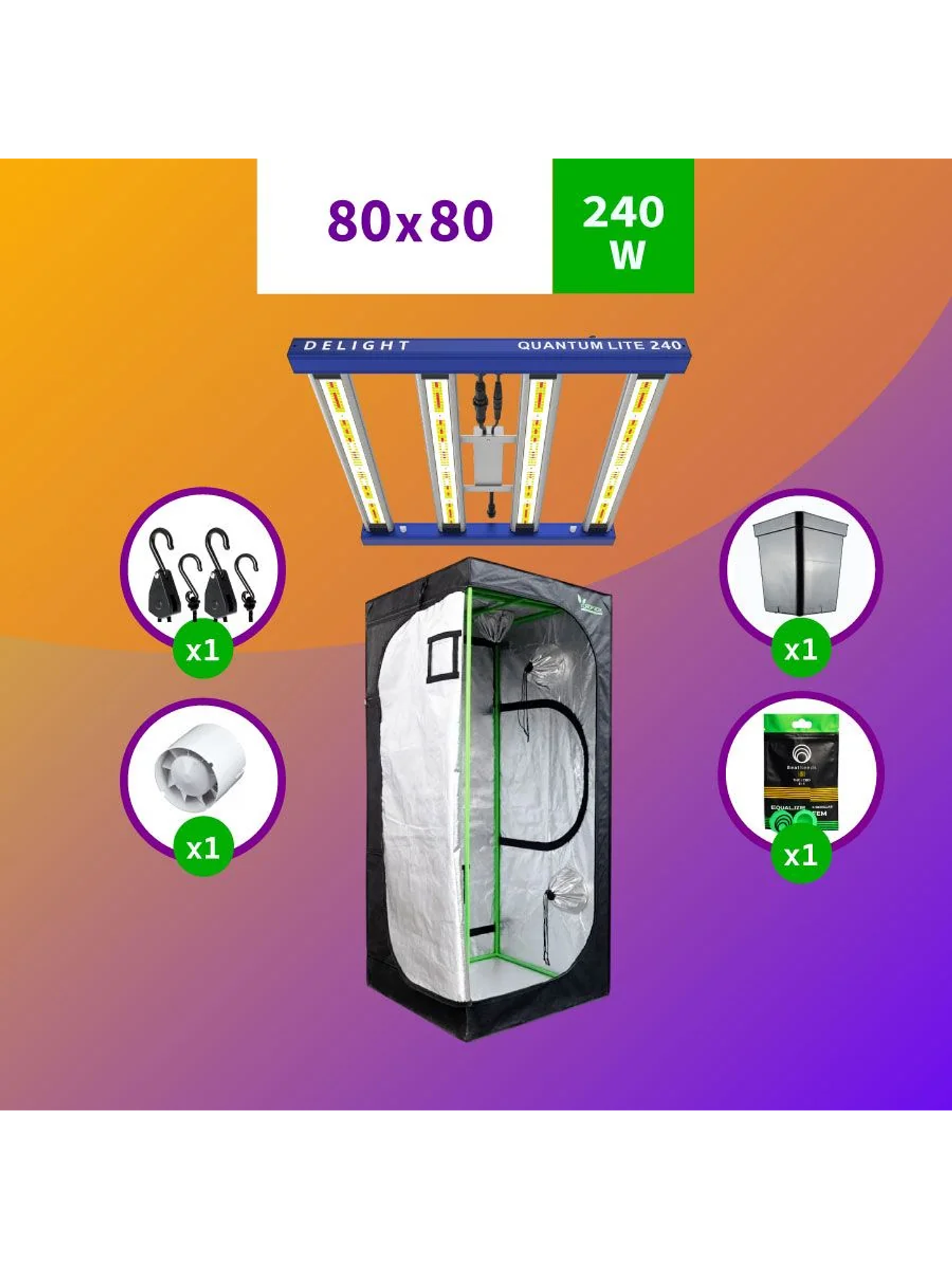 Kit Indoor Apollo Evolution Medio 80X80X160 - 280W 1