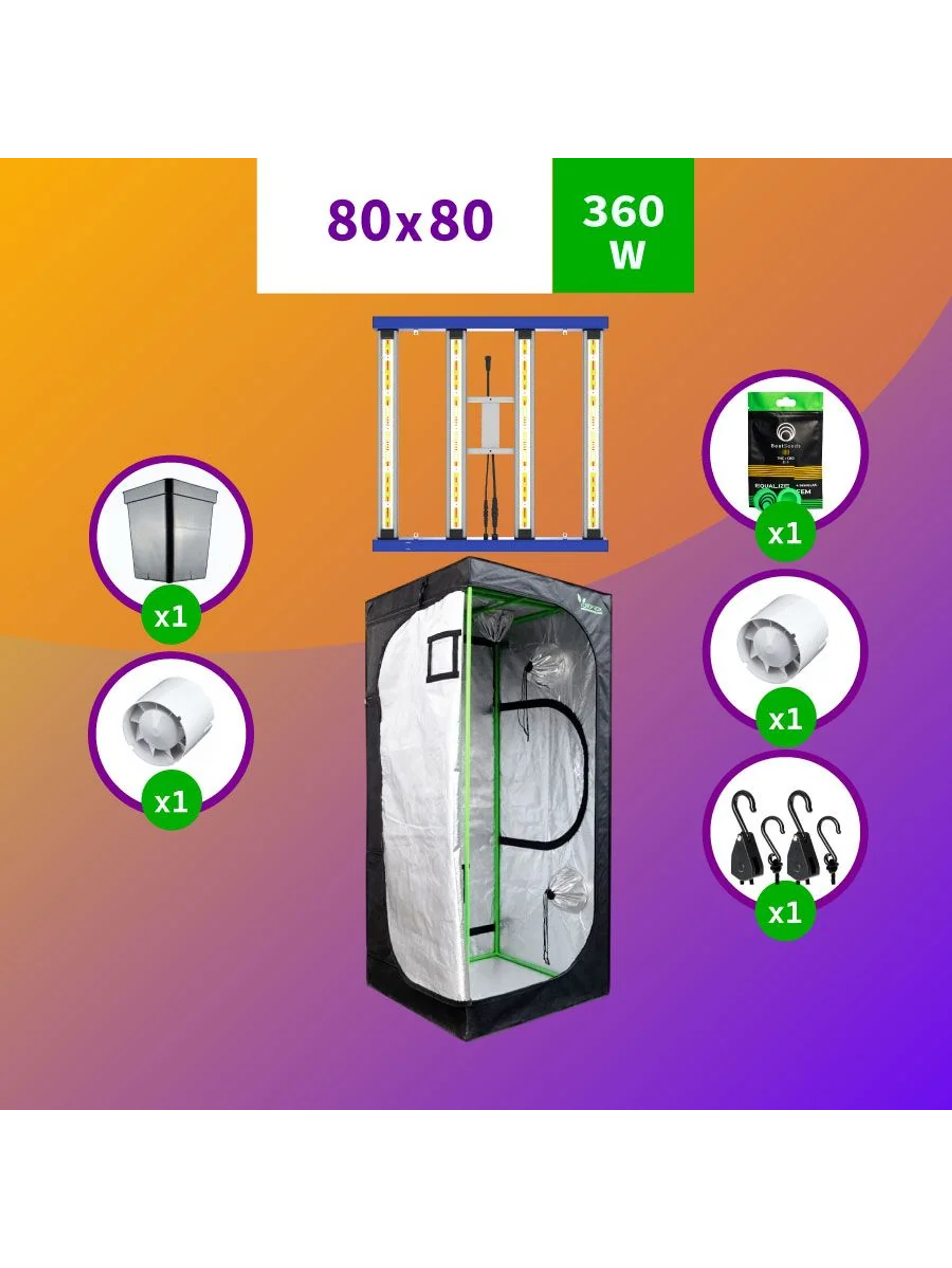 Kit Indoor Profesional Apollo Medio 80X80X160 - 300W 1