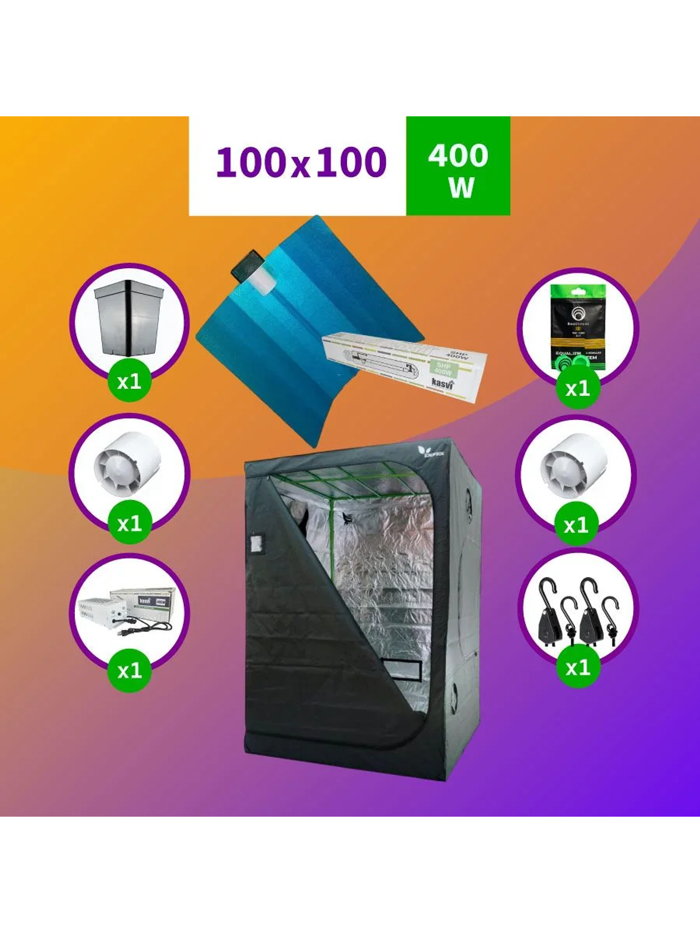Kit Indoor Sodio Kasvi Inicial 100X100X200 - 400W 1