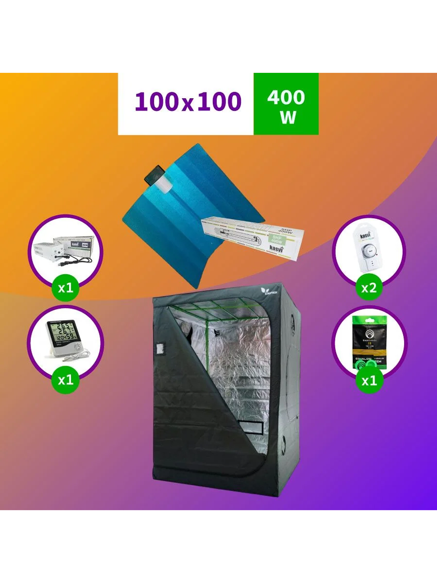 Kit Indoor Sodio Kasvi Medio 100X100X200 - 400W 1