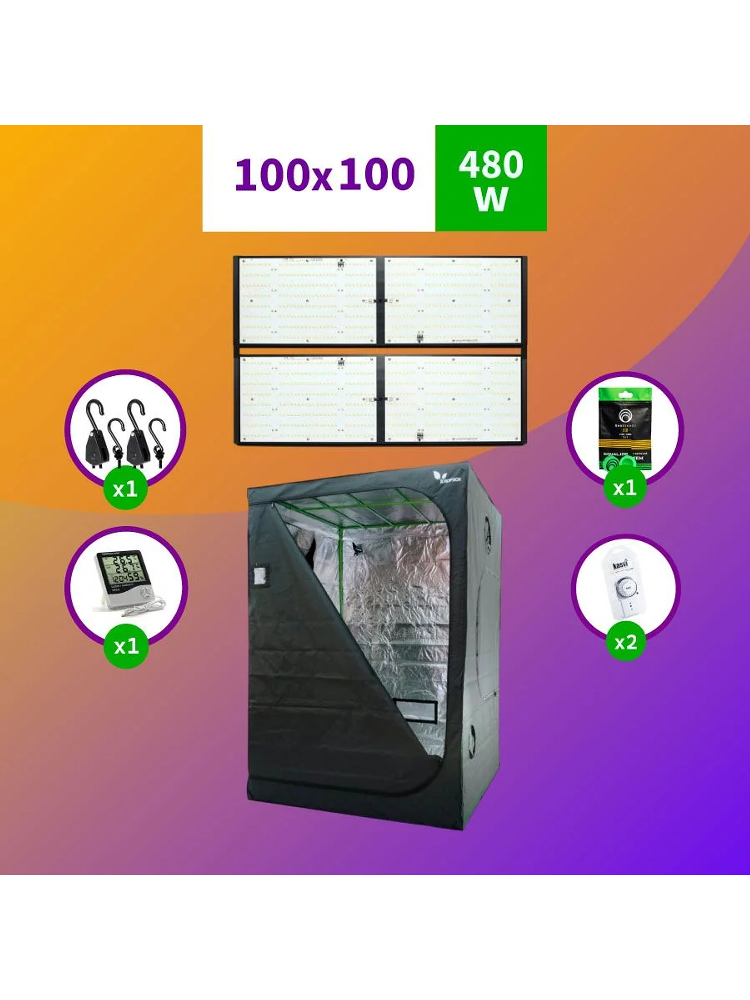 Kit Indoor Apollo Evolution Medio 100X100X200 - 480W 1