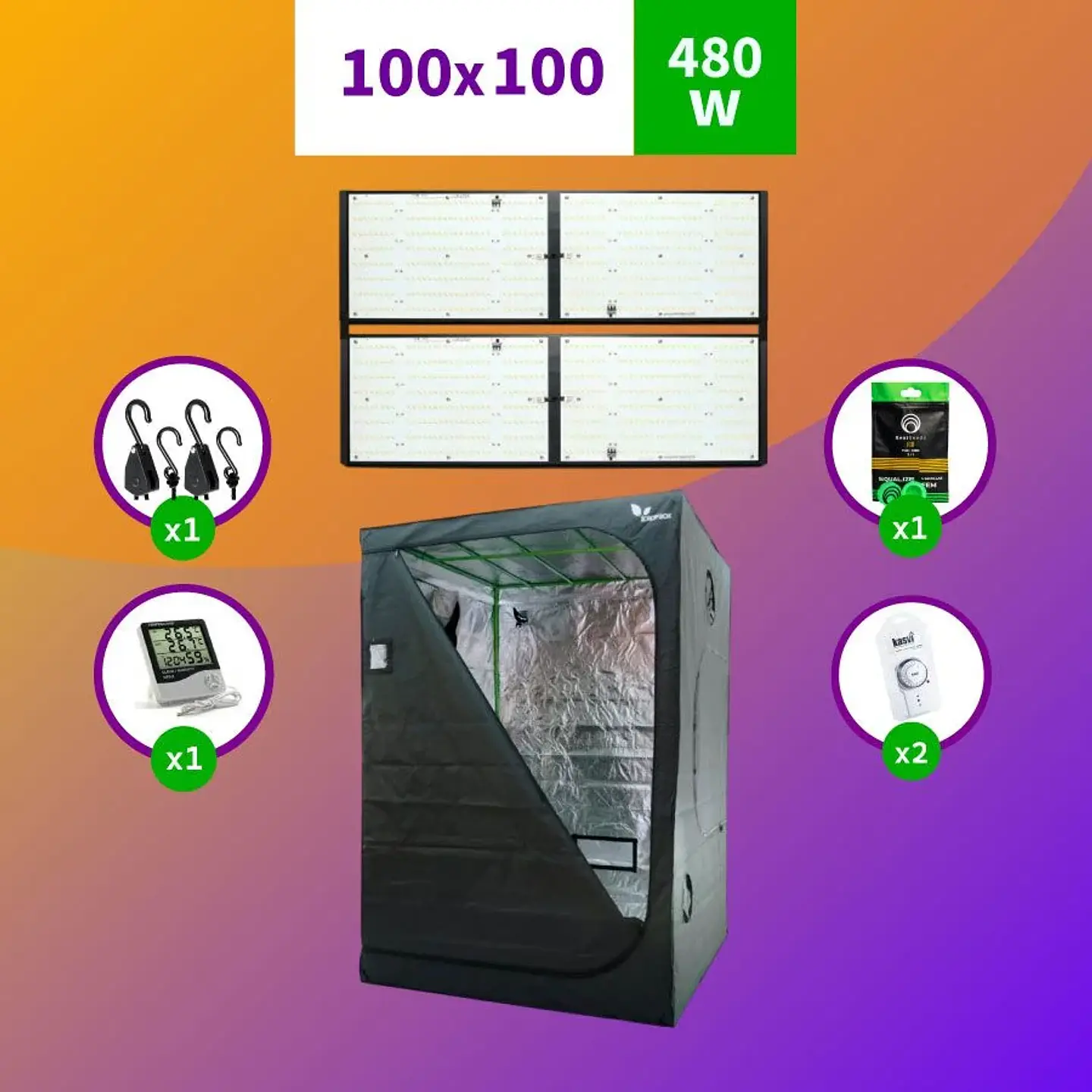Kit Indoor Apollo Evolution Medio 100X100X200 - 480W 1