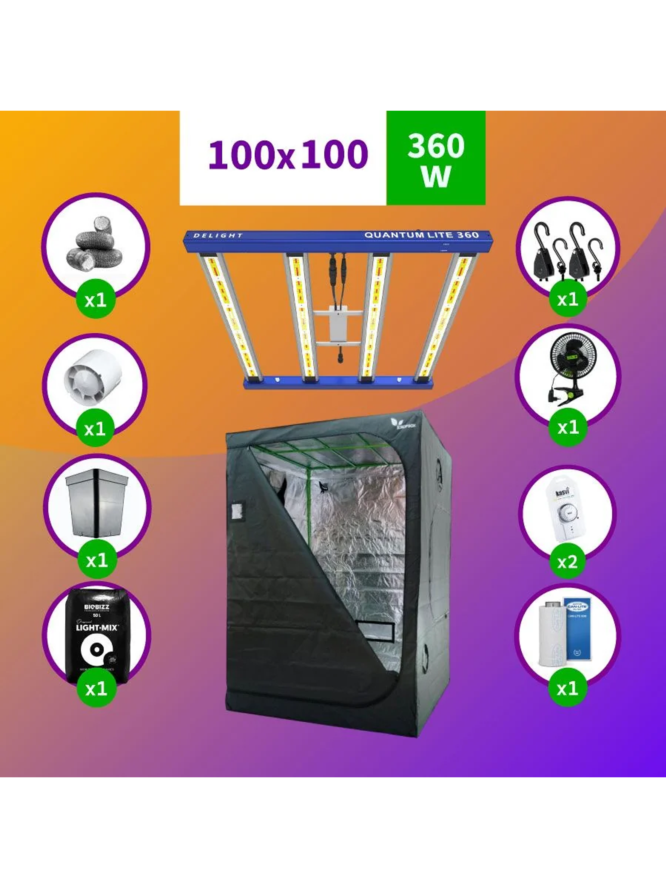 Kit Indoor Apollo Evolution Completo 100X100X200 - 480W 1