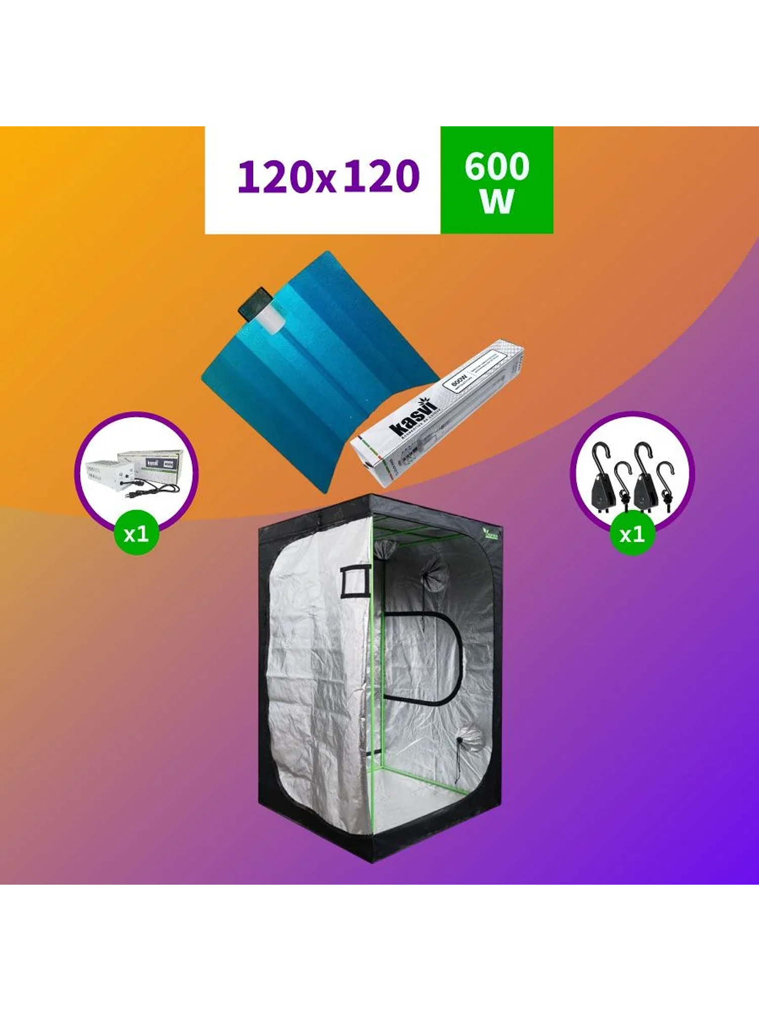 Kit Indoor Sodio Kasvi Inicial 120X120X200 - 600W 1