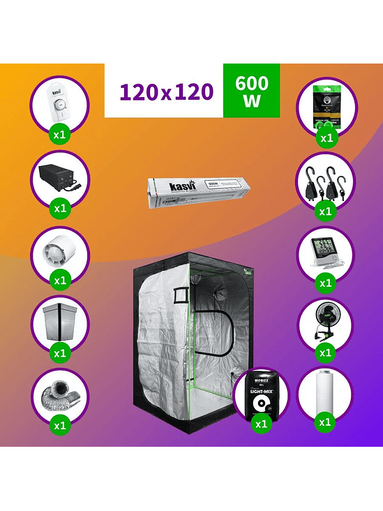 KIT INDOOR SODIO KASVI COMPLETO 120X120X200 - 600W 1