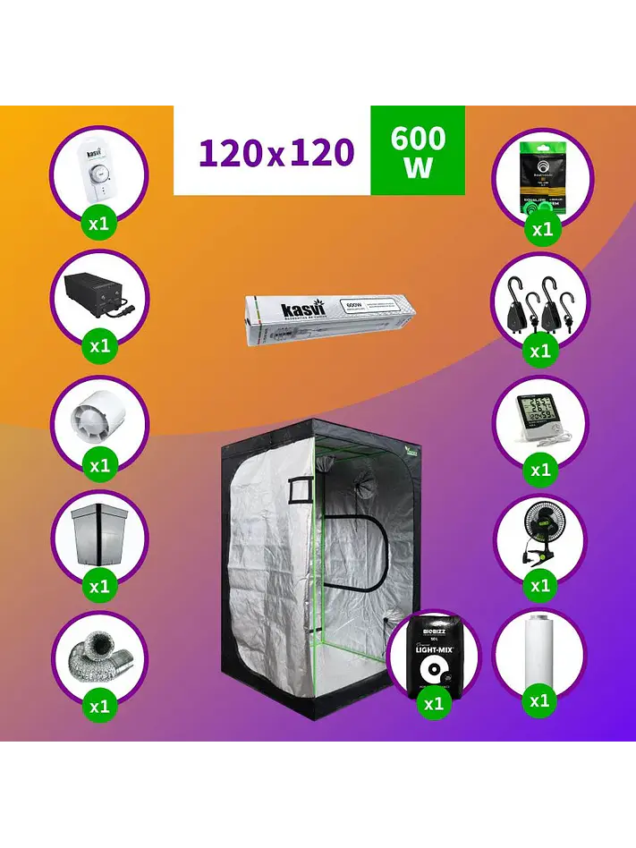 Kit Indoor Sodio Kasvi Completo 120X120X200 - 600W 1