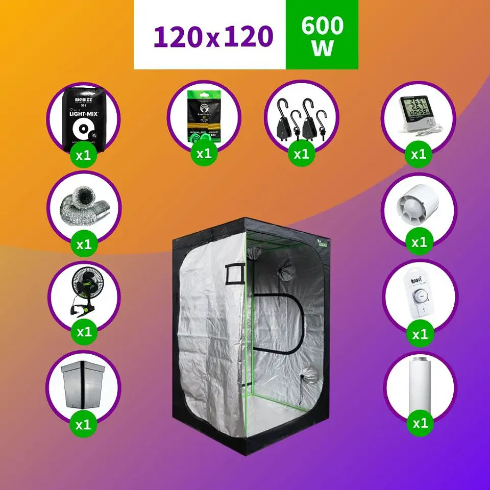 Kit Indoor Profesional Apollo Completo 120X120X200 - 480W 1