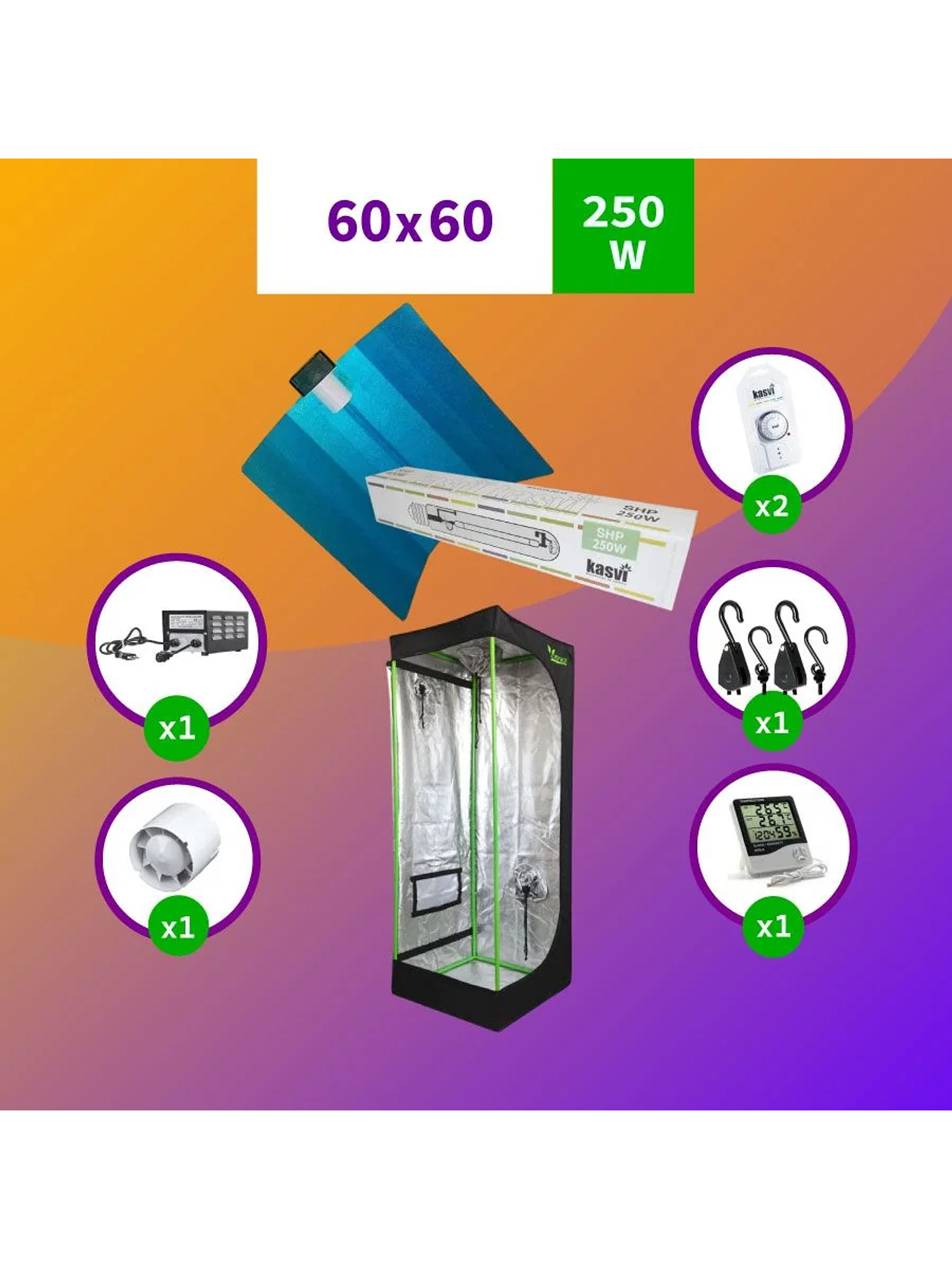 Kit Indoor Sodio Medio 60X60X160 250W 1