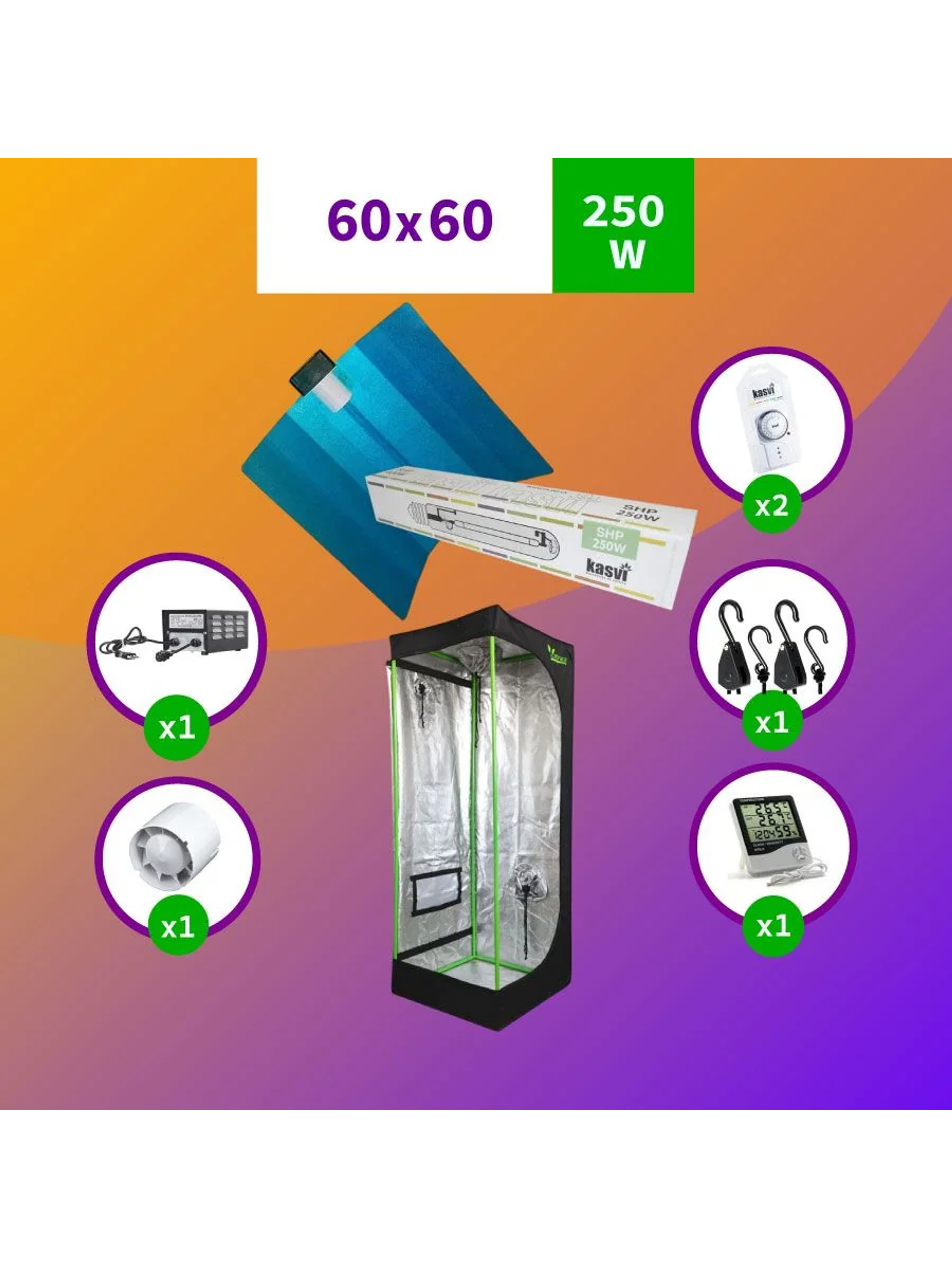 Kit Indoor Sodio Medio 60X60X160 250W 1