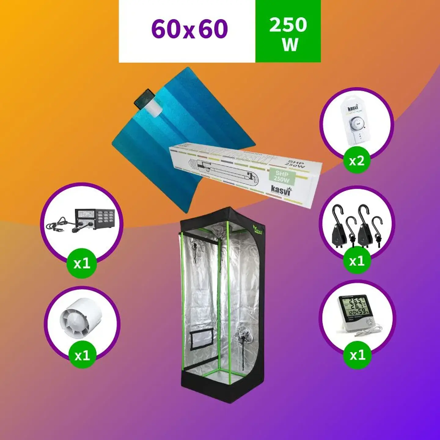 Kit Indoor Sodio Medio 60X60X160 250W 1