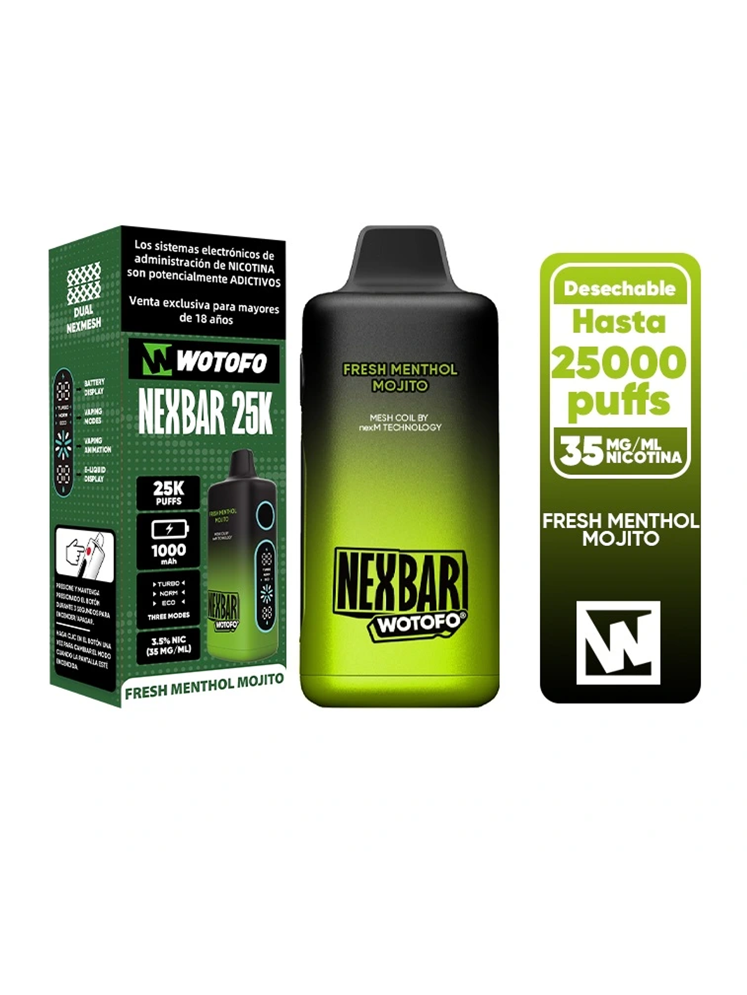 Vaporizador Nexbar 25000 Fresh Menthol Mojito-Wotofo 1
