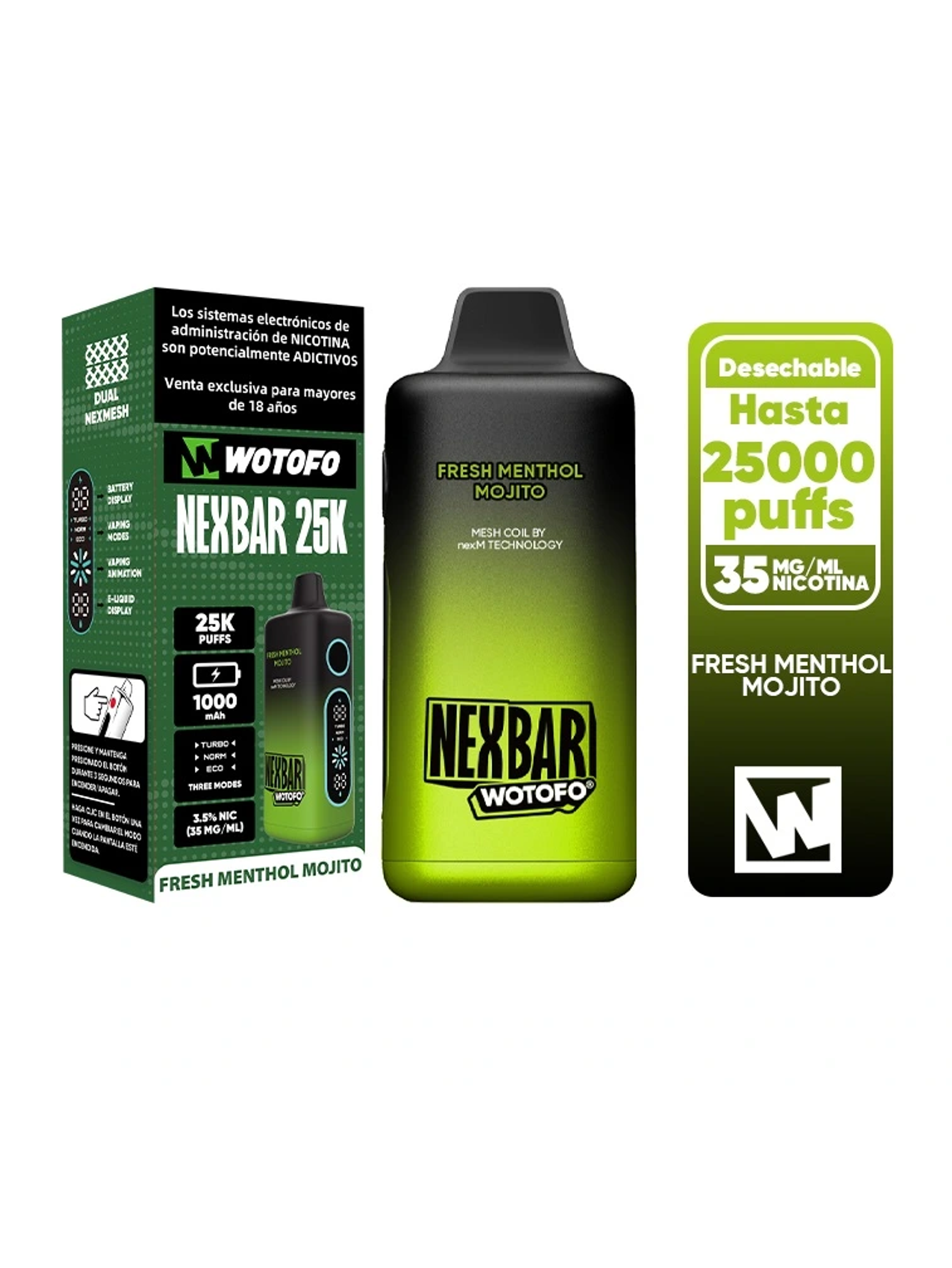 Vaporizador Nexbar 25000 Fresh Menthol Mojito-Wotofo 1