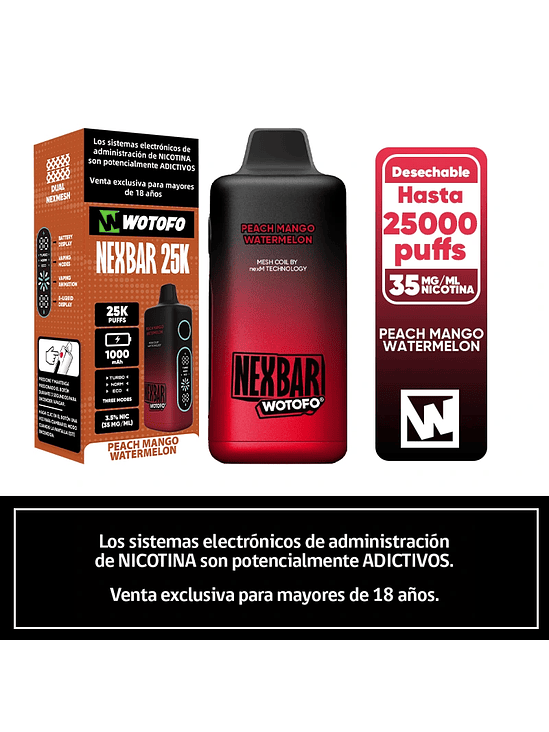 VAPORIZADOR NEXBAR 25000 PEACH MANGO WATERNELON-WOTOFO 1