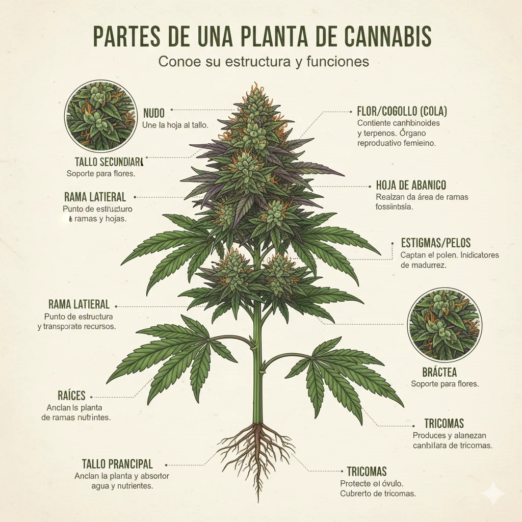 Las partes de una planta de cannabis: conoce su estructura y funciones