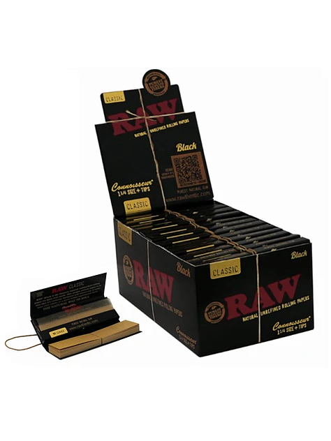 PAPELILLOS BLACK CONNOISSEUR CON TIPS 1 1/4 24U-RAW 2