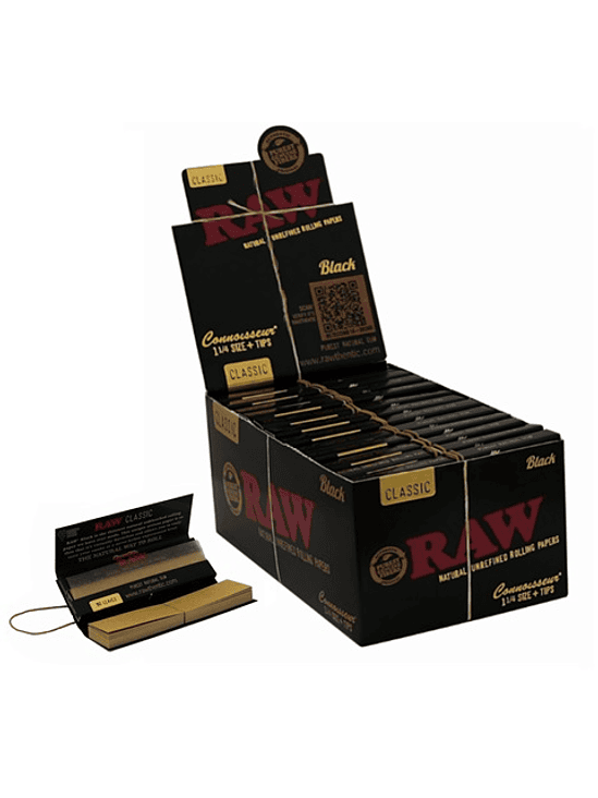 PAPELILLOS BLACK CONNOISSEUR CON TIPS 1 1/4 24U-RAW 2