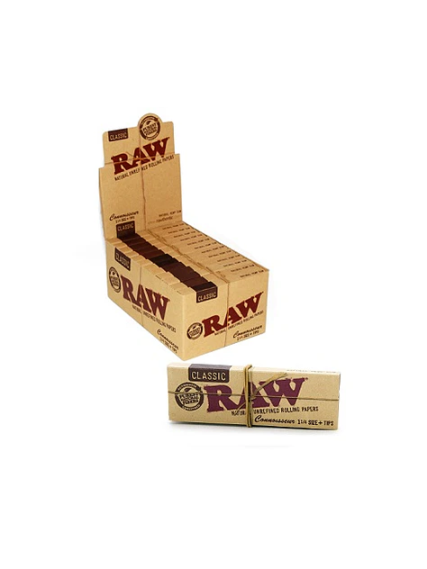 PAPELILLOS CONNOISSEUR + TIPS PREENROLADOS 1 1/4 24U-RAW 1