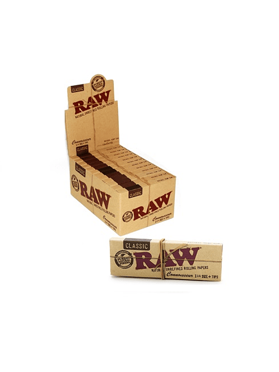 PAPELILLOS CONNOISSEUR + TIPS PREENROLADOS 1 1/4 24U-RAW 1