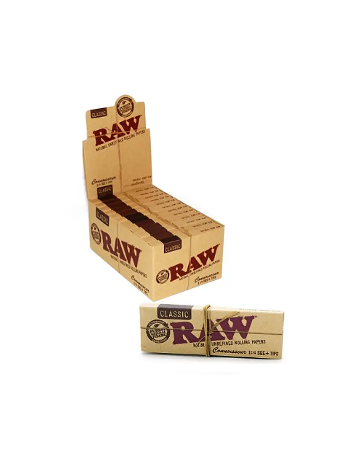 PAPELILLOS CONNOISSEUR + TIPS PREENROLADOS 1 1/4 24U-RAW 1