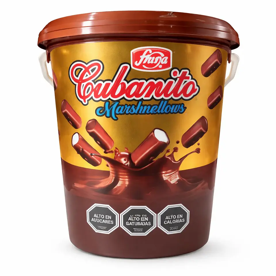 Balde Marshmellows bañados en Chocolate Cubanitos 1,2Kg- Fruna 1
