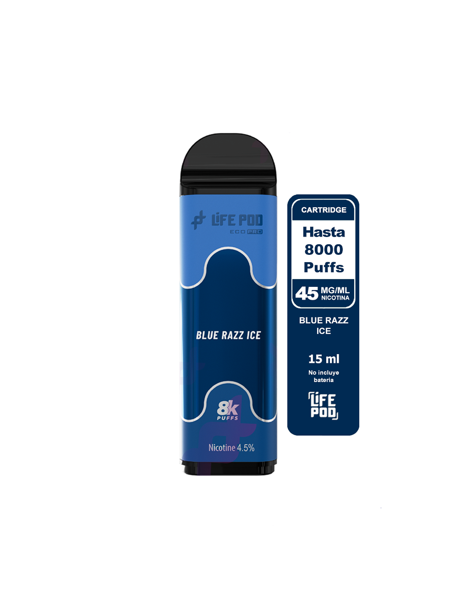 Recarga 8000 Puff Blue Razz Ice 4.5%-Life Pod 1