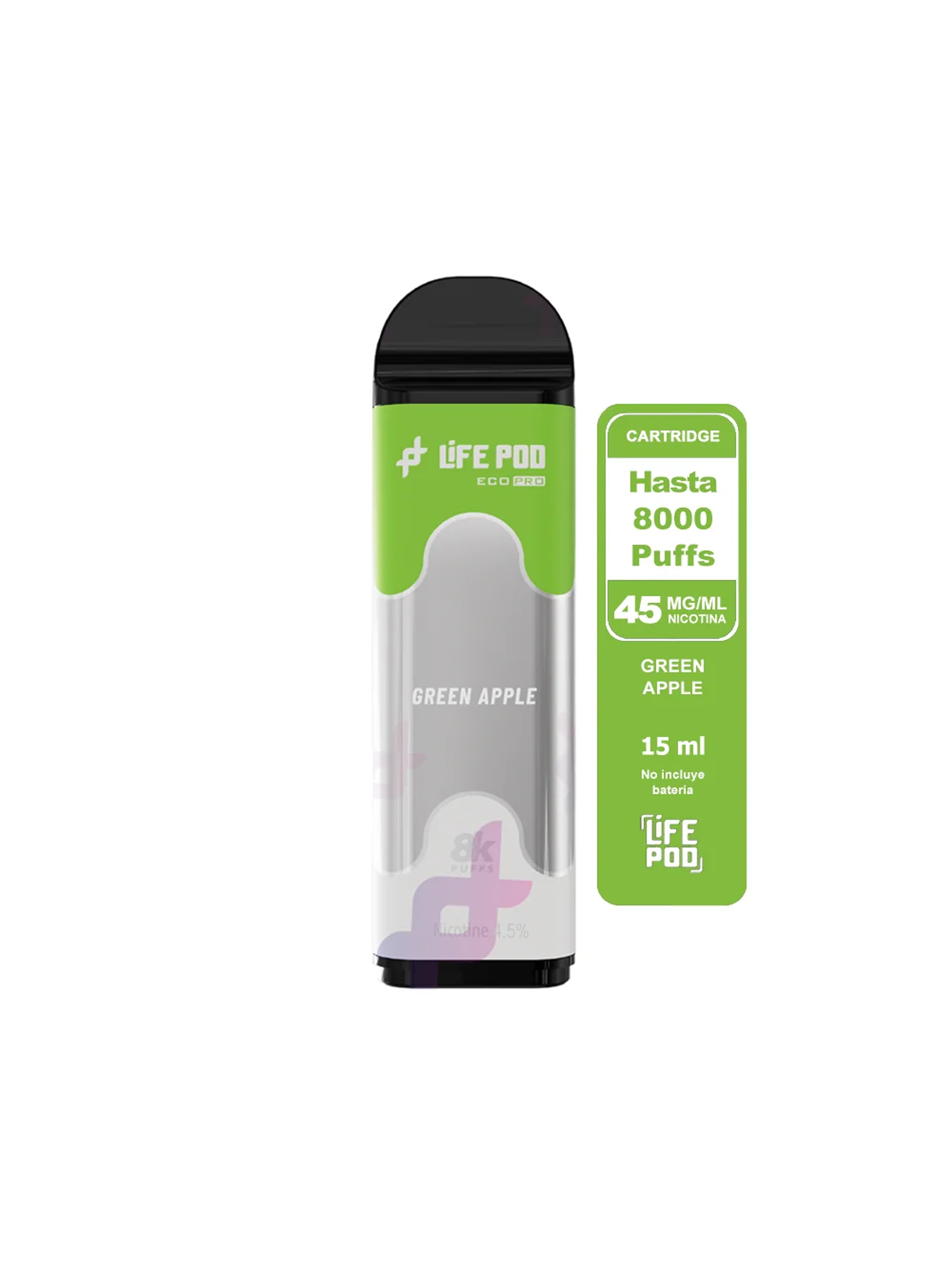 Recarga 8000 Puff Green Apple 4.5%-Life Pod 1