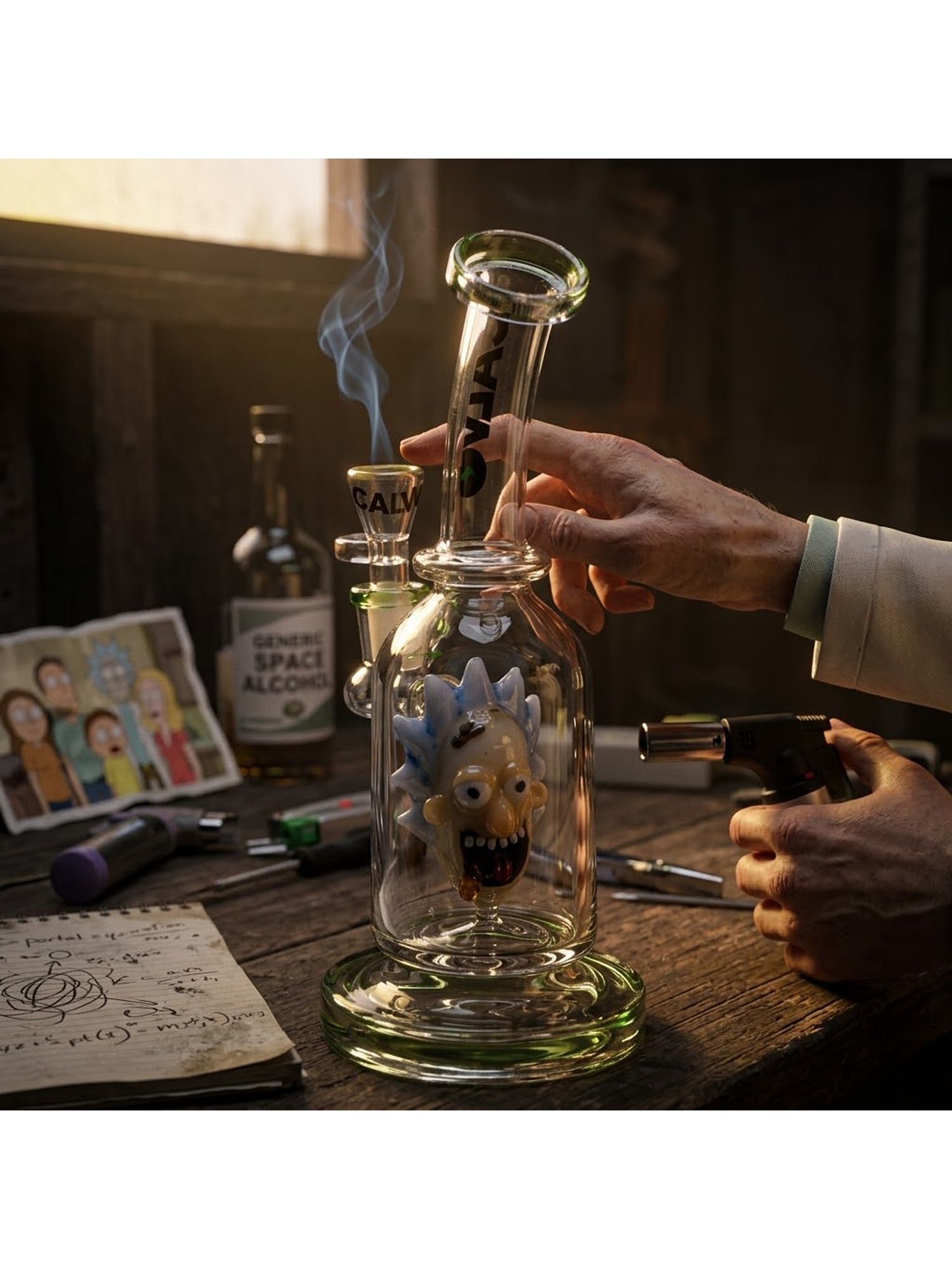 Bong Pyrex Rick & Morty Rig Rick Sanchez Perc 24cm- Calvo Glass 2