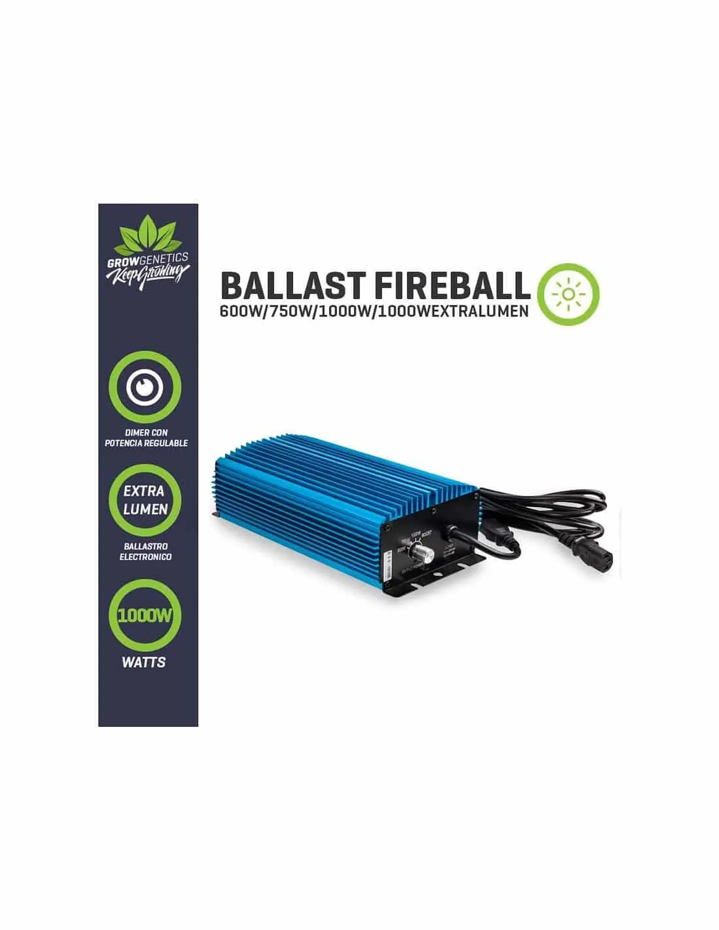 Balastro Electrónico Regulable Fireball Extra Lumen (400W / 600-1000W) -Grow Genetics 1