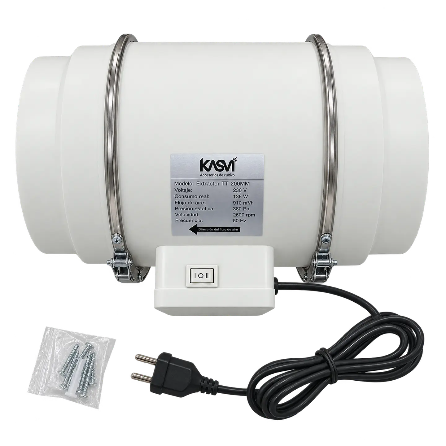 Extractor de Aire TT 200mm 910 m³/h con Cable - Kasvi 5