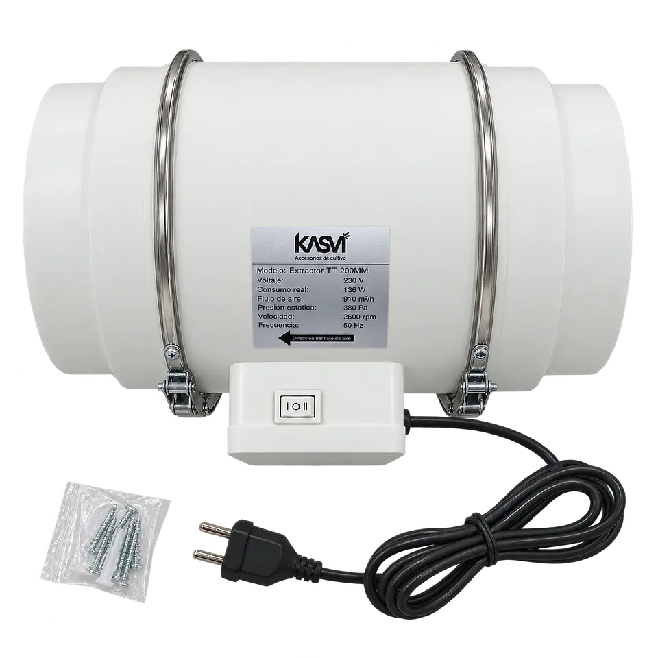 Extractor de Aire TT 200mm 910 m³/h con Cable - Kasvi 5