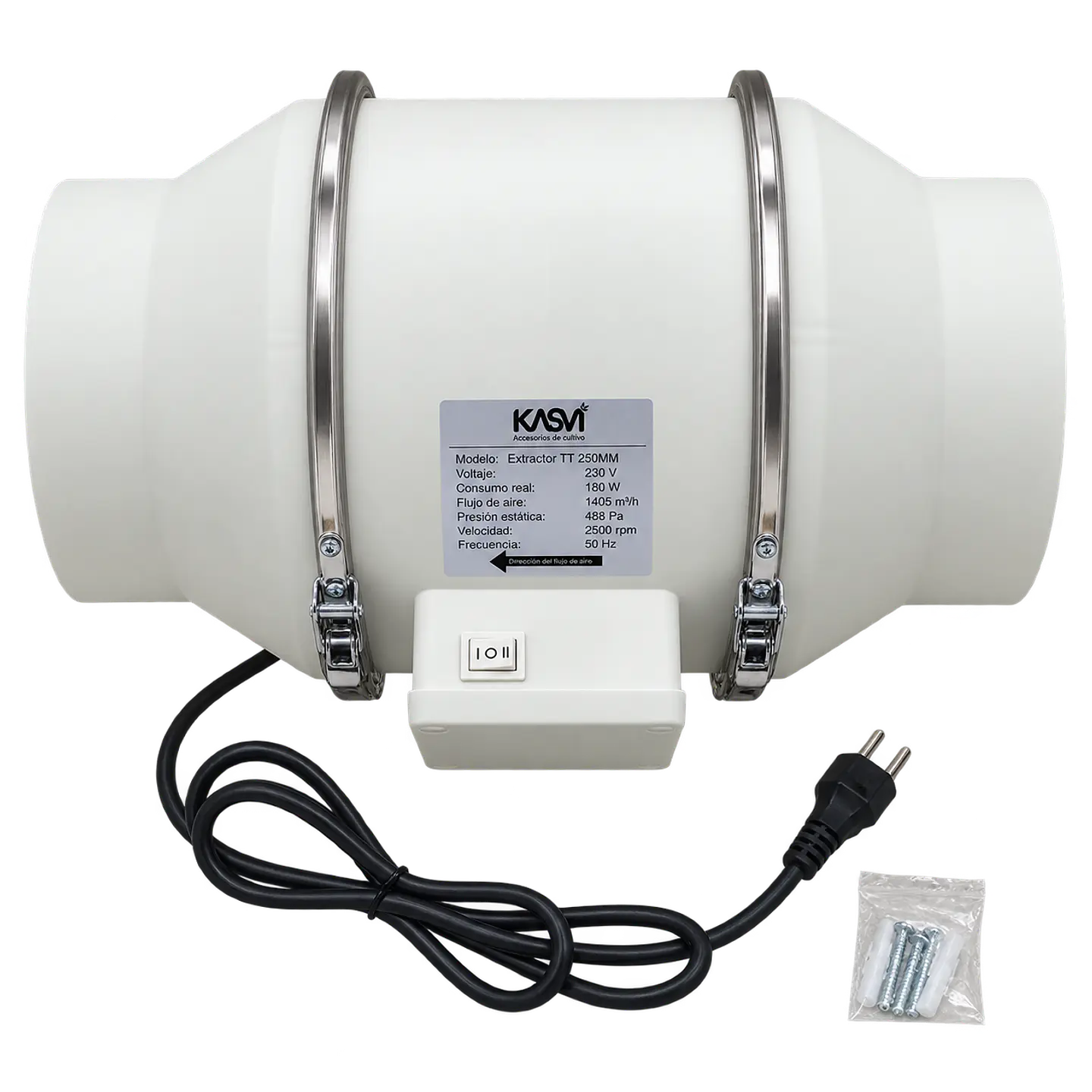 Extractor de Aire TT 250mm 1405 m³/h con Cable - Kasvi 1