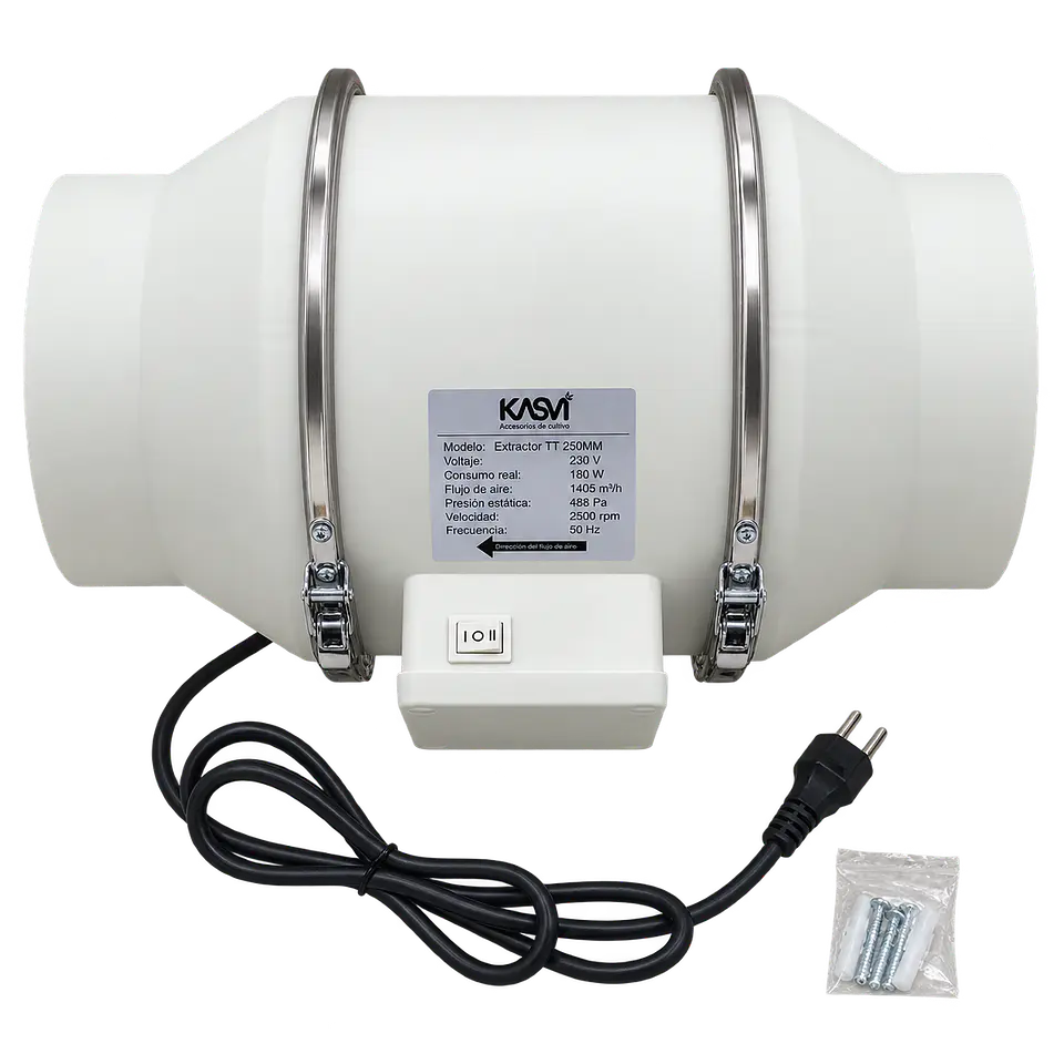 Extractor de Aire TT 250mm 1405 m³/h con Cable - Kasvi 1