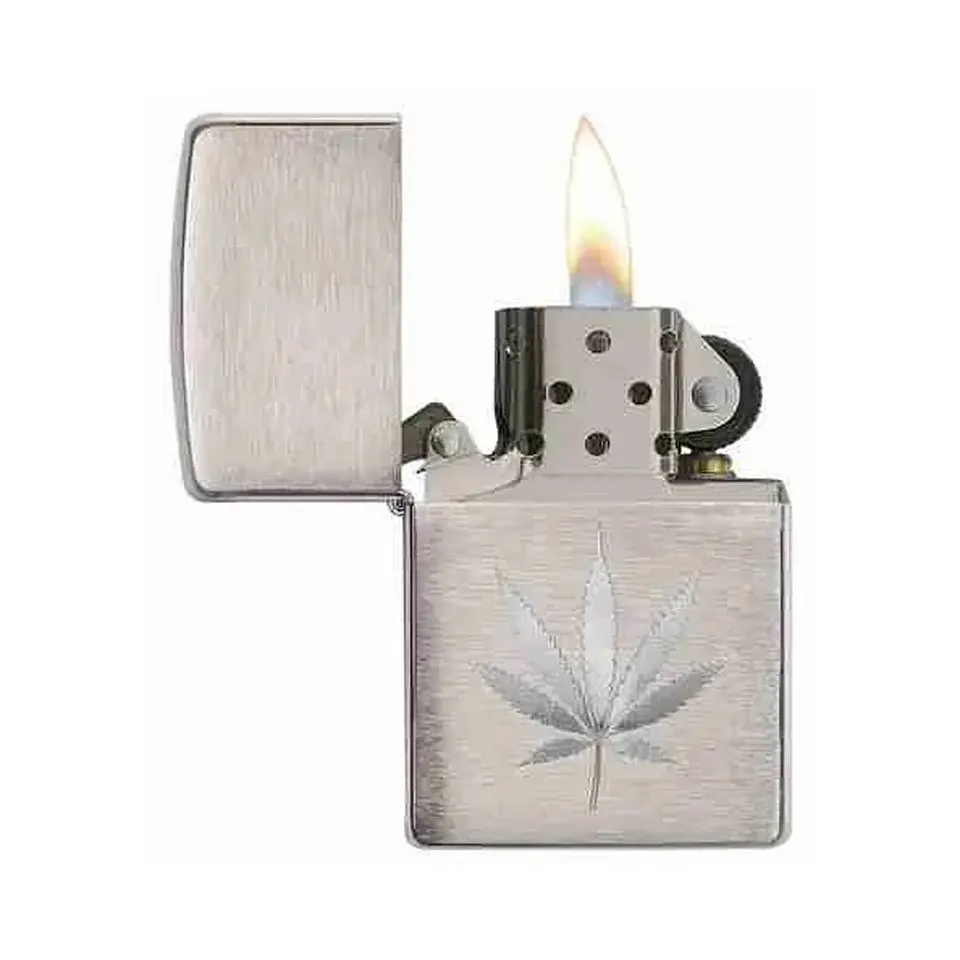 CHROME MARIJUANA LEAF DESIGN-ZIPPO  2