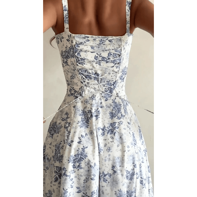 🤍. Vestido corset Greta flores azules 