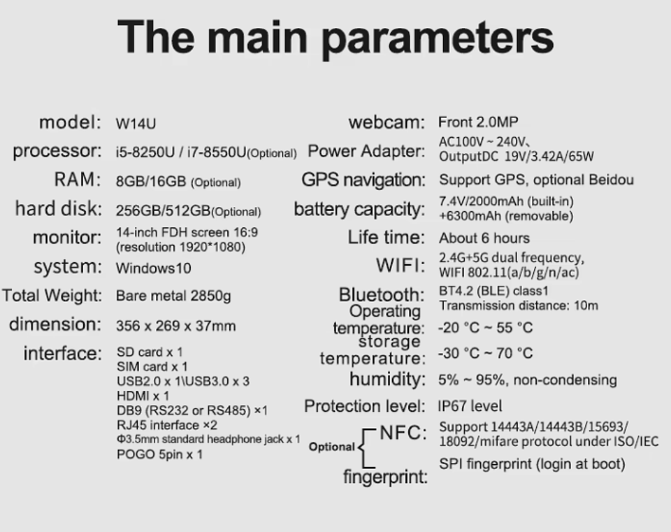 Laptop Cenava W14U Rugged Industrial IP65 14 Pulgadas Intel I5 16 GB 256 SSD Windows 15
