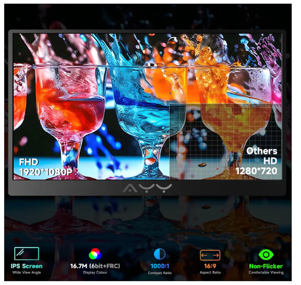 Monitor portátil de 15.6 pulgadas 1080P FHD, USB-C, HDMI, pantalla externa ultradelgada 100% sRGB para portátil, teléfono, MAC, PS5, Switch, Xbox, con altavoces duales y cubierta inteligente 2