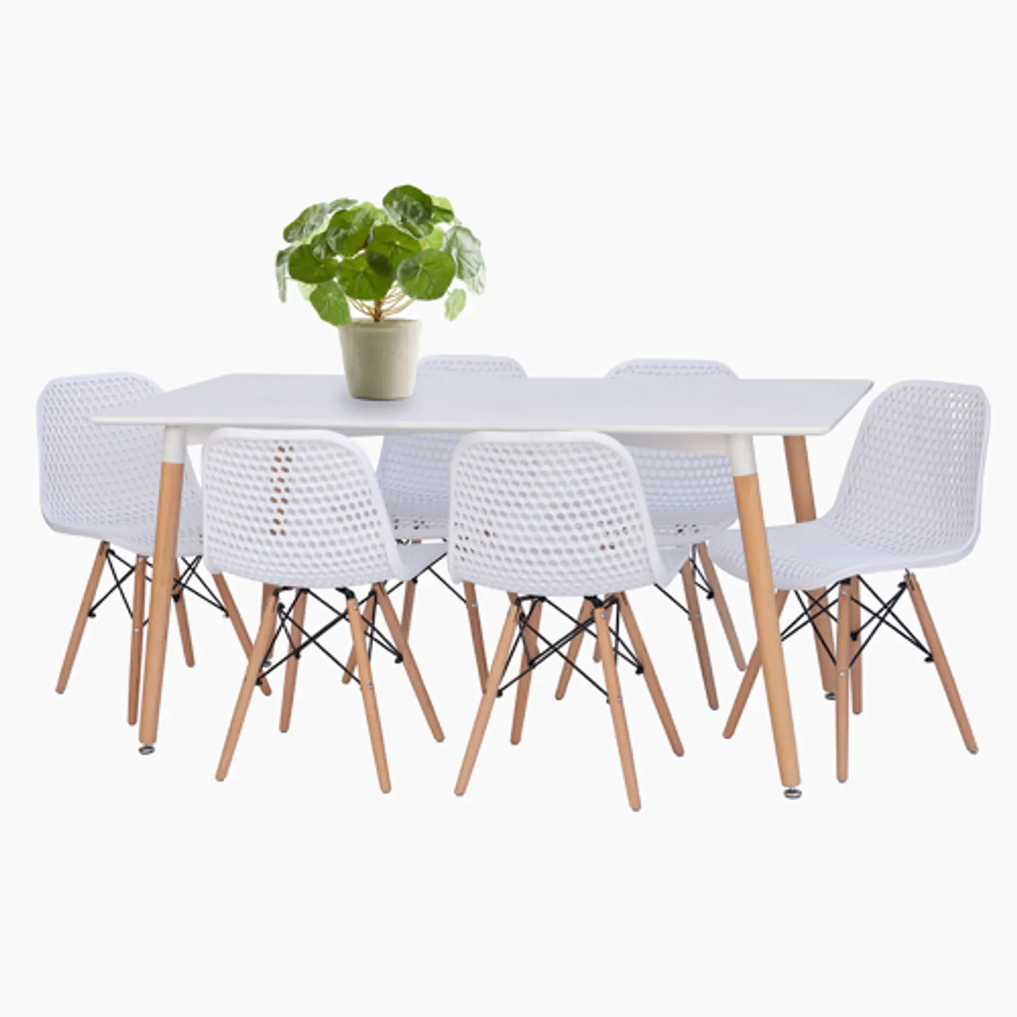 JUEGO DE COMEDOR BOSNIA 160 X 80 + 6 SILLAS EAMS POINT BLANCA 1
