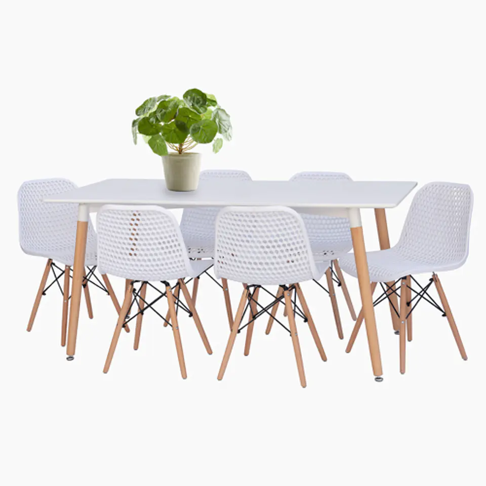 JUEGO DE COMEDOR BOSNIA 160 X 80 + 6 SILLAS EAMS POINT BLANCA 1