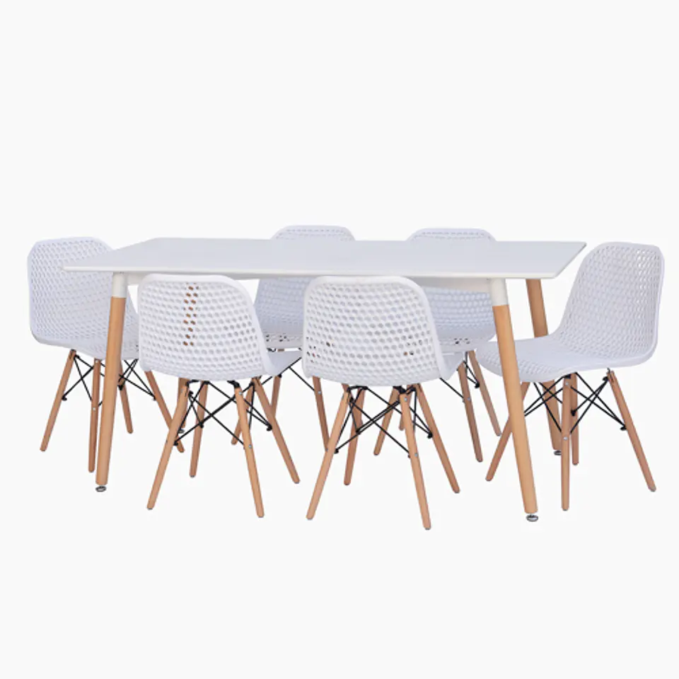 JUEGO DE COMEDOR BOSNIA 160 X 80 + 6 SILLAS EAMS POINT BLANCA 2
