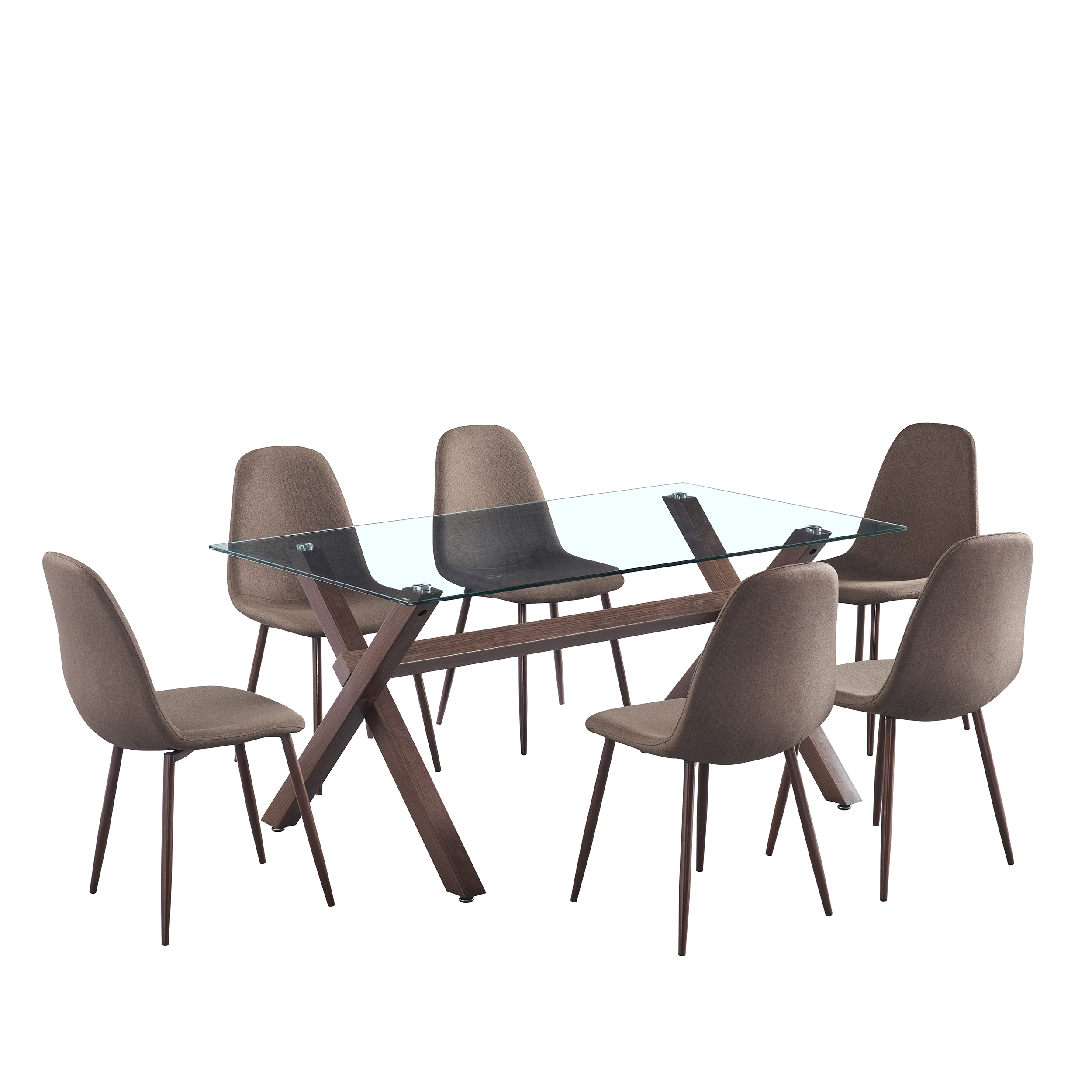 COMEDOR XTREME 150X90 NAT 6 SILLAS EAMS TAPIZ CAFÉ PATA CAFE