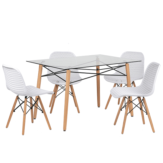 JUEGO DE COMEDOR EAMS RECT VIDRIO 4 SILLAS EAMS POINT BLANCAS