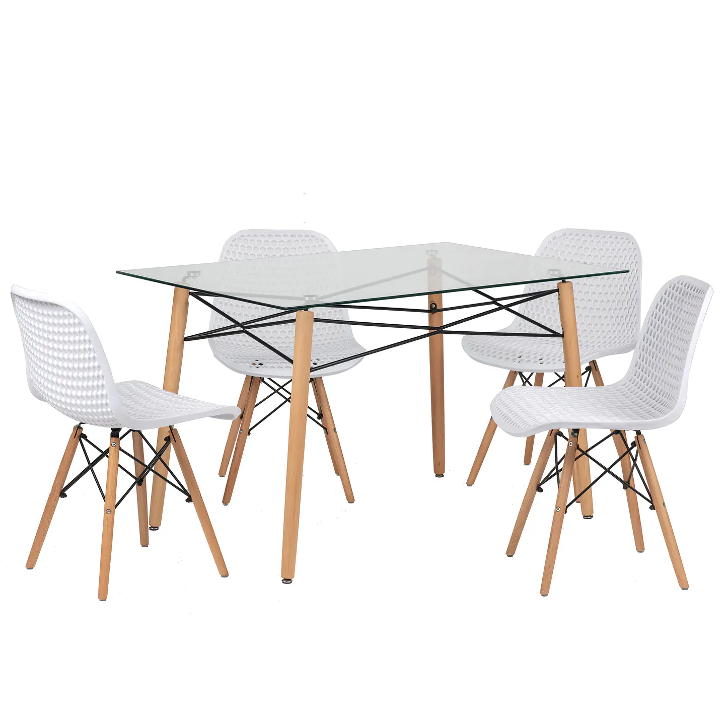 JUEGO DE COMEDOR EAMS RECT VIDRIO 4 SILLAS EAMS POINT BLANCAS 2