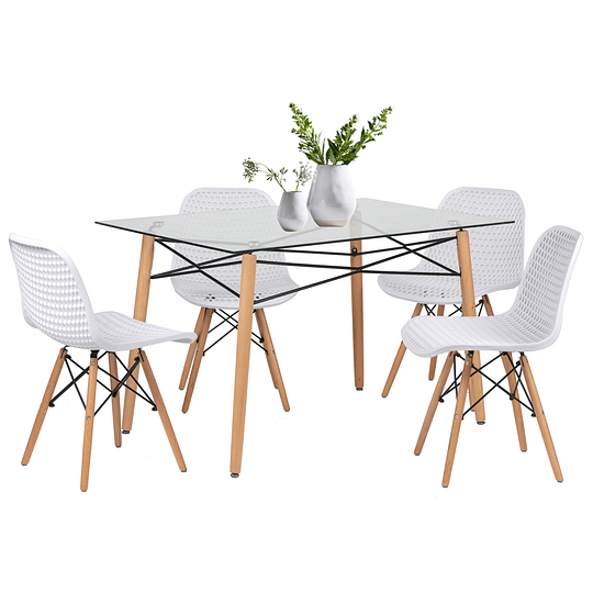 JUEGO DE COMEDOR EAMS RECT VIDRIO 4 SILLAS EAMS POINT BLANCAS